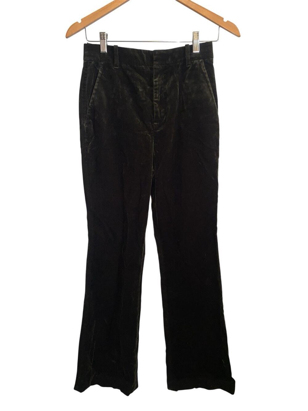 A.L.C Dark Green Velvet Mid Rise Boot Leg Pants Size 2 Minimal Office Workwear